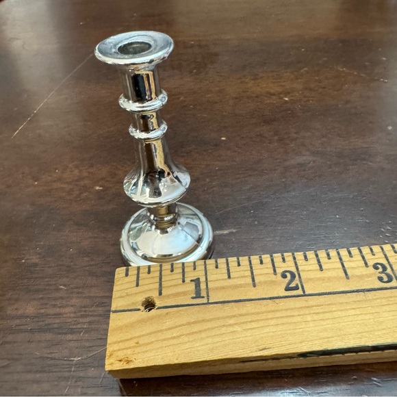 Small Metal Candlestick Holder Metal Silver Tone - Picture 8 of 9
